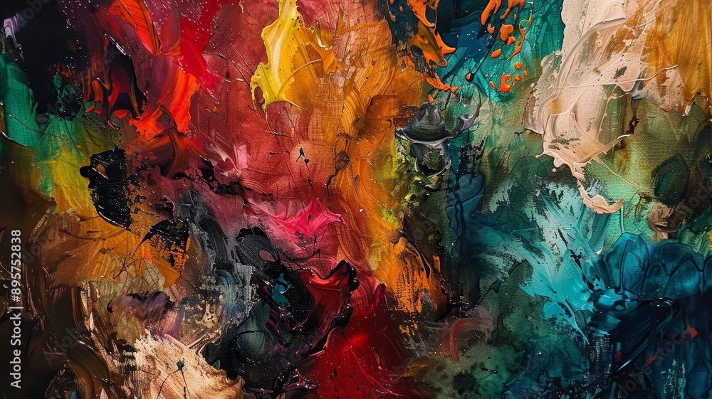 Abstract depiction of vibrant colors and textures merging harmoniously on a canvas Abstract depiction of vibrant colors and textures merging harmoniously on a canvas