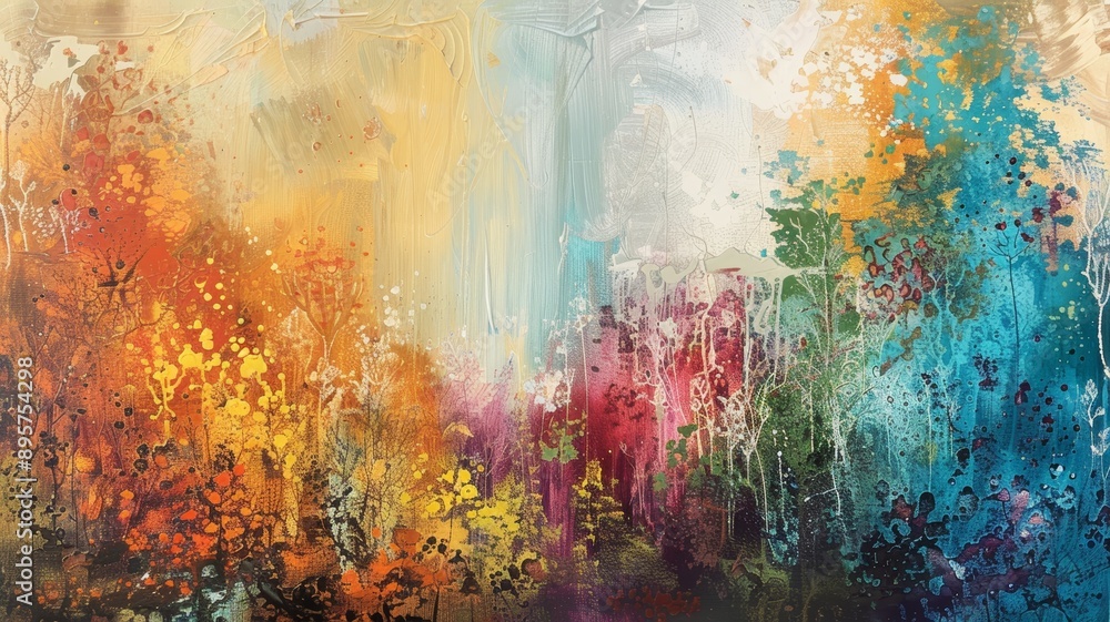 Fototapeta premium A vivid and dynamic abstract painting featuring a rich tapestry of colors and textures conveying a sense of energy and movement