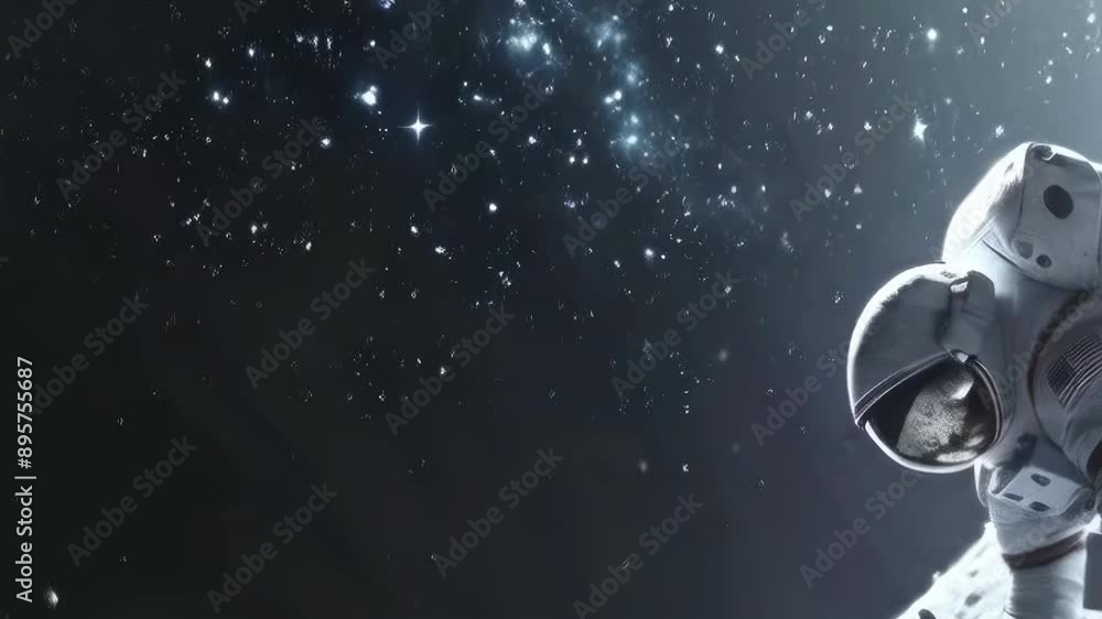 An astronaut in a space suit is floating against a backdrop filled with stars. The scene, set at night in outer space, captures the solitude and majesty of interstellar exploration. The mood is An astronaut in a space suit is floating against a backdrop filled with stars. The scene, set at night in outer space, captures the solitude and majesty of interstellar exploration. The mood is