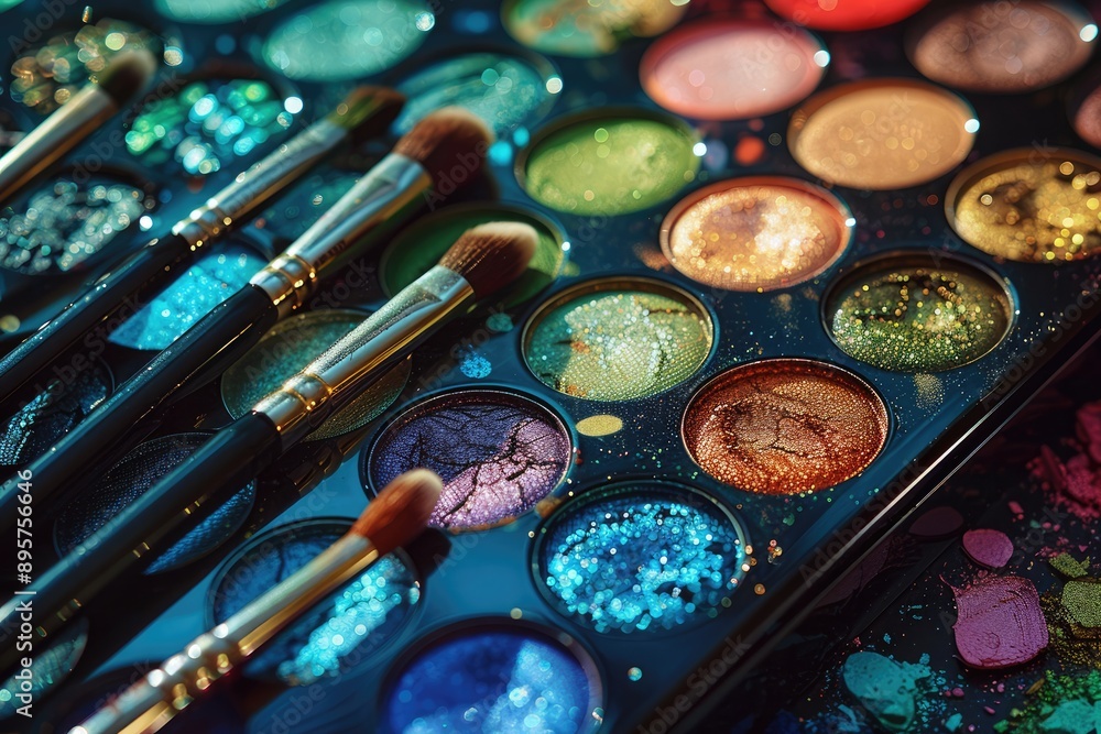 Vibrant Eye Shadow Palette with Cosmetic Brushes, Rainbow Colors Vibrant Eye Shadow Palette with Cosmetic Brushes, Rainbow Colors