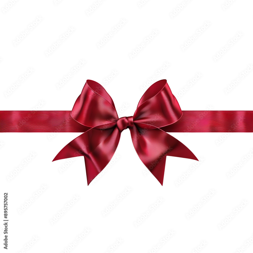 Fototapeta premium Deep red satin ribbon with bow transparent background png.