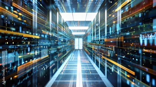 Wallpaper Mural Futuristic data center with bright lights and fast-moving digital data streams, representing advanced technology and high-speed data transfer. Torontodigital.ca