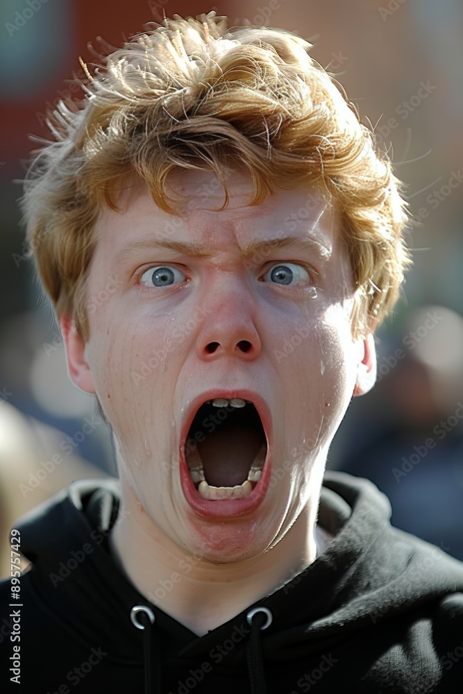 Young man in panic attack parked on roadside, breathing fast, sweating, hands tight on wheel Young man in panic attack parked on roadside, breathing fast, sweating, hands tight on wheel