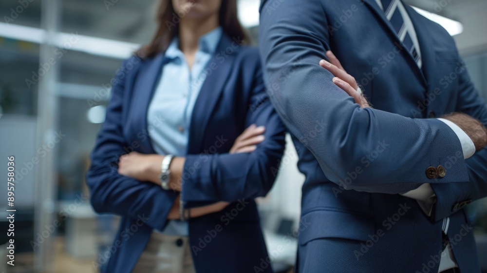 A professional couple standing together, dressed in formal attire A professional couple standing together, dressed in formal attire