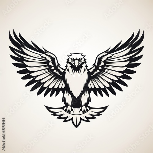 Black and white eagle illustration with outstretched wings. Perfect for tattoo design, logo, or symbol of strength and freedom.