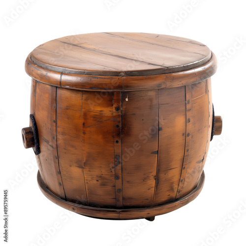 Rustic Drum Table with Vintage Design isolated on a white background