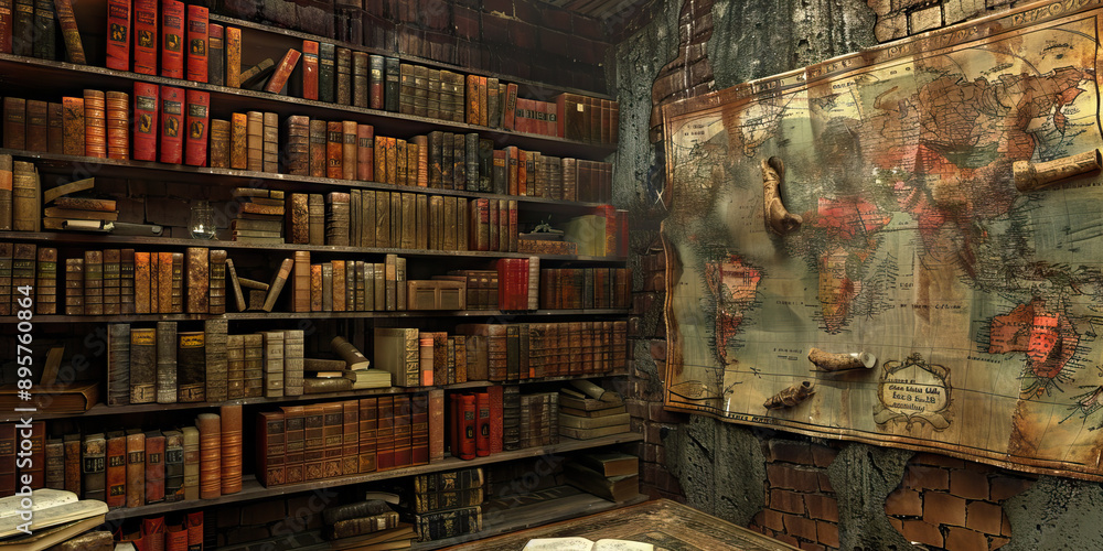 Obraz premium Secret sanctuary hidden bookshelf of memories and books.