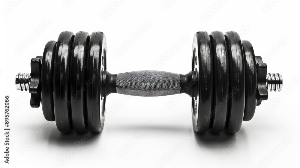 Fototapeta premium Black dumbbell isolated on white background with clipping path