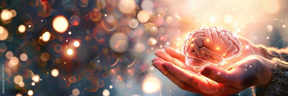 Glowing Brain in Hands - Symbol of Knowledge, Innovation, and Potential ...