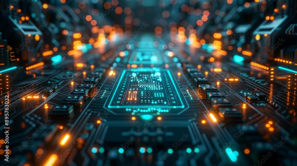 Fototapeta premium Futuristic circuit board close-up - generative ai