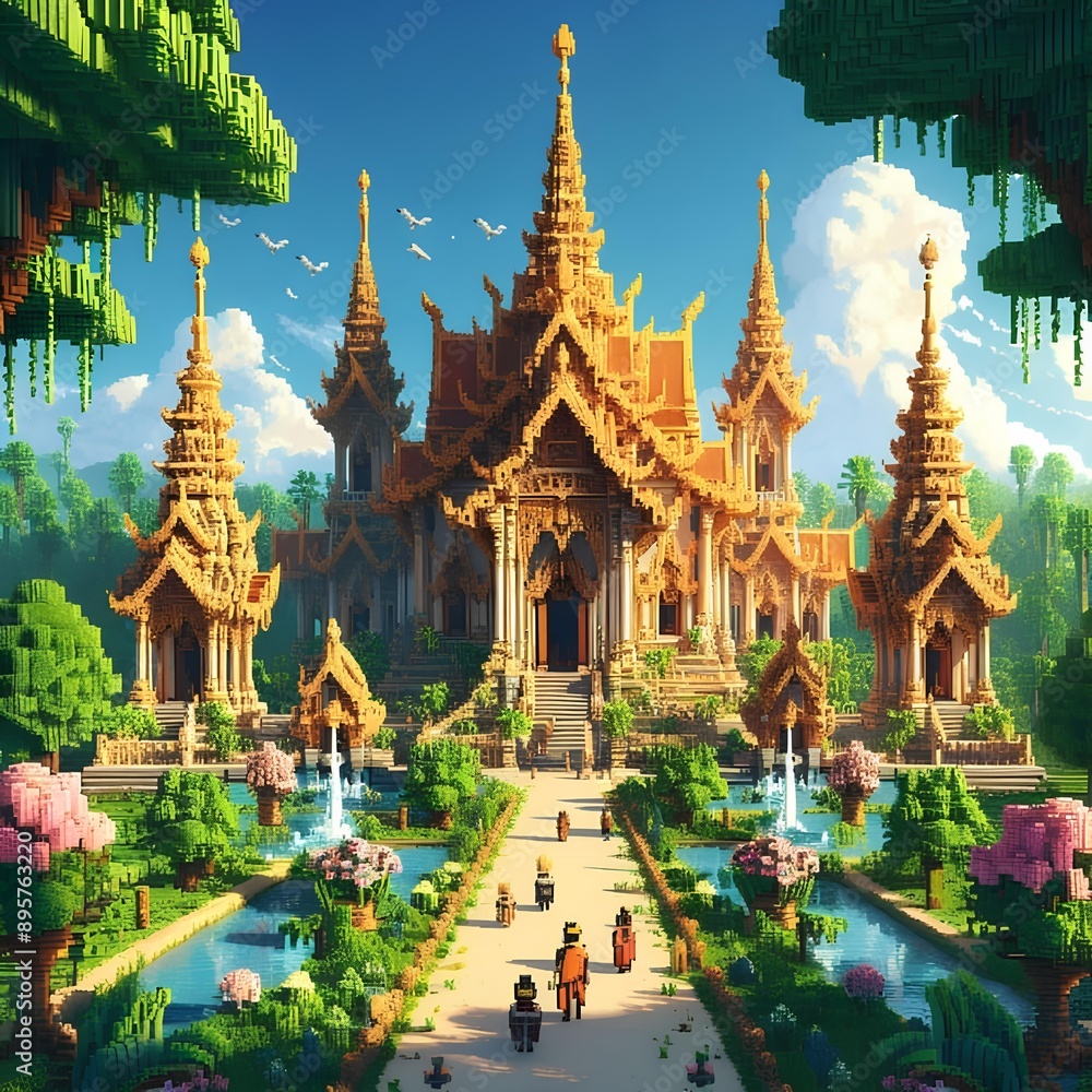 Fototapeta premium temple city pixle art thailand