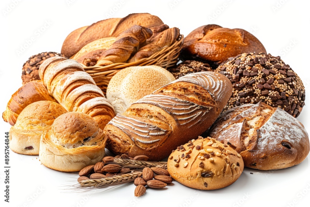 A diverse assortment of freshly baked bread, showcasing different textures, shapes, and flavors. A diverse assortment of freshly baked bread, showcasing different textures, shapes, and flavors.