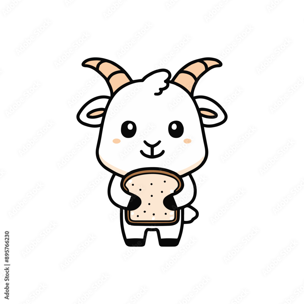 Simple illustration of cute goat holding a bread loaf Simple illustration of cute goat holding a bread loaf
