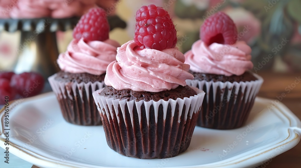 Single chocolate raspberry truffle cupcake with rich truffle center and raspberry frosting Single chocolate raspberry truffle cupcake with rich truffle center and raspberry frosting
