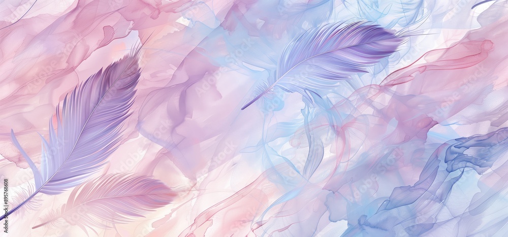Abstract background with feathers and watercolor texture in light tones, pastel shades. Abstract background with feathers and watercolor texture in light tones, pastel shades.