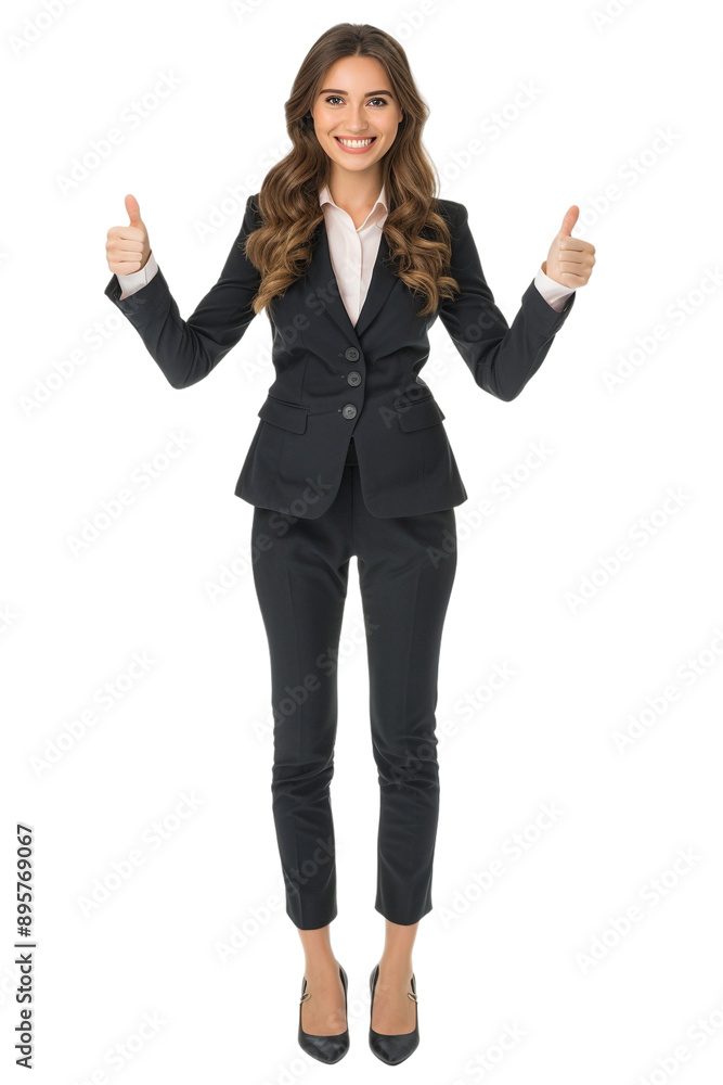 Happy businesswoman giving thumbs up alone against transparent background Happy businesswoman giving thumbs up alone against transparent background