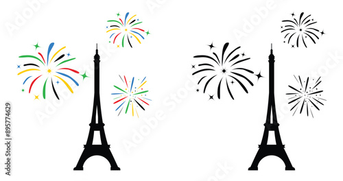 Eiffel tower with fireworks vector stock illustration