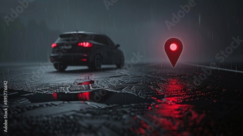 Automobile with gps tracking pulsing signal. A vehicle transmitting gps signal. Searching car location with gps tracker