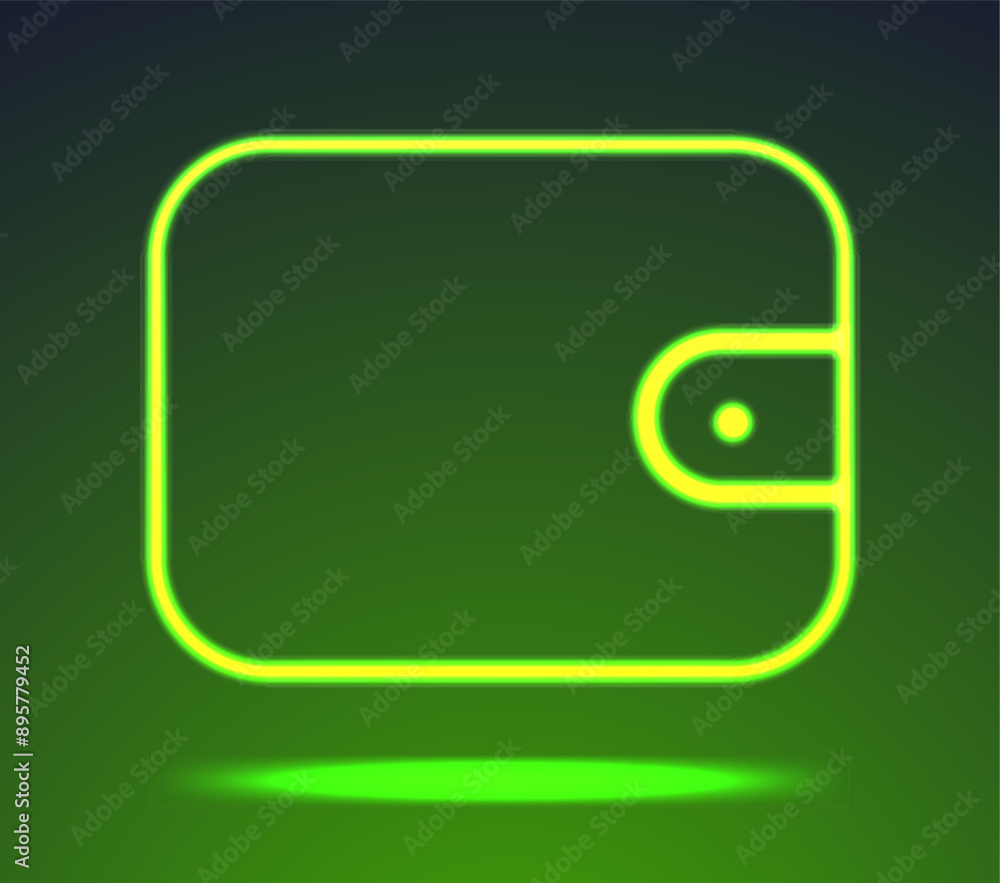 Green neon wallet icon. Line glowing purse symbol Green neon wallet icon. Line glowing purse symbol
