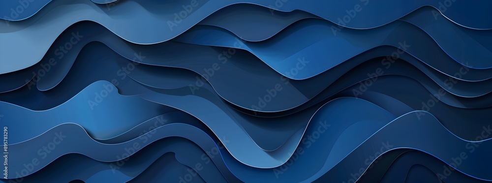 Blue abstract background with wavy paper cut shapes. Abstract vector banner template design, blue vector background for presentation or web site. Vector illustration. , stock photo of a dark blue grad Blue abstract background with wavy paper cut shapes. Abstract vector banner template design, blue vector background for presentation or web site. Vector illustration. , stock photo of a dark blue grad