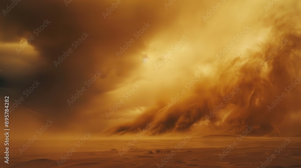 dramatic sandstorm with swirling sand and dust clouds golden particles catching light silhouette of desert landscape barely visible through the haze dramatic sandstorm with swirling sand and dust clouds golden particles catching light silhouette of desert landscape barely visible through the haze