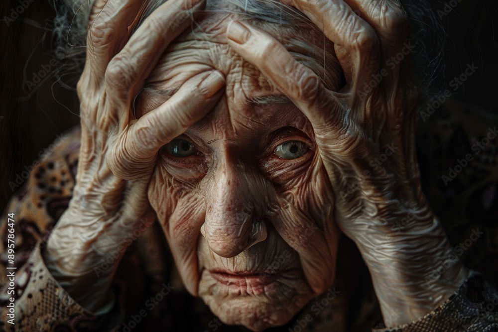 An old person grasping their head, possibly in a deep contemplative state or experiencing emotional distress, captured with dramatic lighting and attention to vivid details. An old person grasping their head, possibly in a deep contemplative state or experiencing emotional distress, captured with dramatic lighting and attention to vivid details.