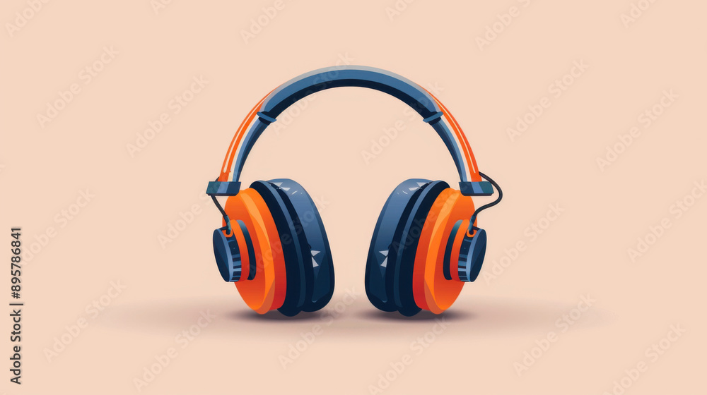 Stylish orange and blue over-ear headphones with a sleek design on a plain background. Stylish orange and blue over-ear headphones with a sleek design on a plain background.