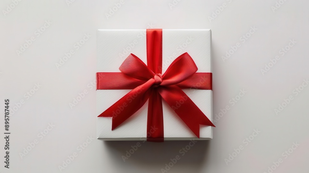 elegant white gift box with vibrant red satin ribbon perfectly centered on pure white background crisp shadows enhance threedimensional effect for a luxurious presentation elegant white gift box with vibrant red satin ribbon perfectly centered on pure white background crisp shadows enhance threedimensional effect for a luxurious presentation