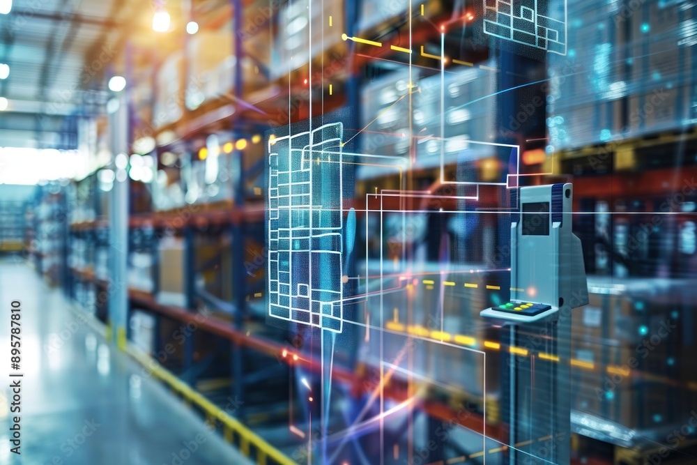 digital warehouse with electronic grids connected to a bar code scanner digital warehouse with electronic grids connected to a bar code scanner