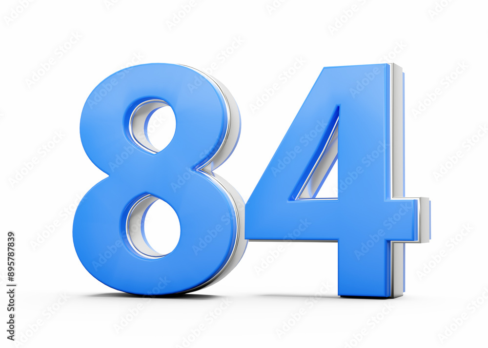 3D Number 84 Eighty Four Made Of Blue Body With Silver Outline On White Background 3D Illustration 3D Number 84 Eighty Four Made Of Blue Body With Silver Outline On White Background 3D Illustration