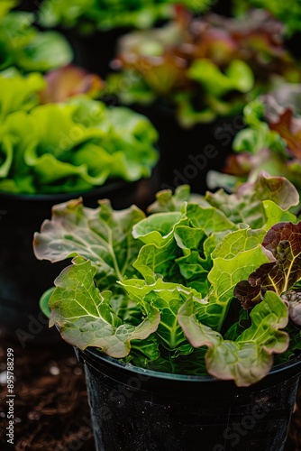 Lettuce in pots on the ground. © VISUAL BACKGROUND