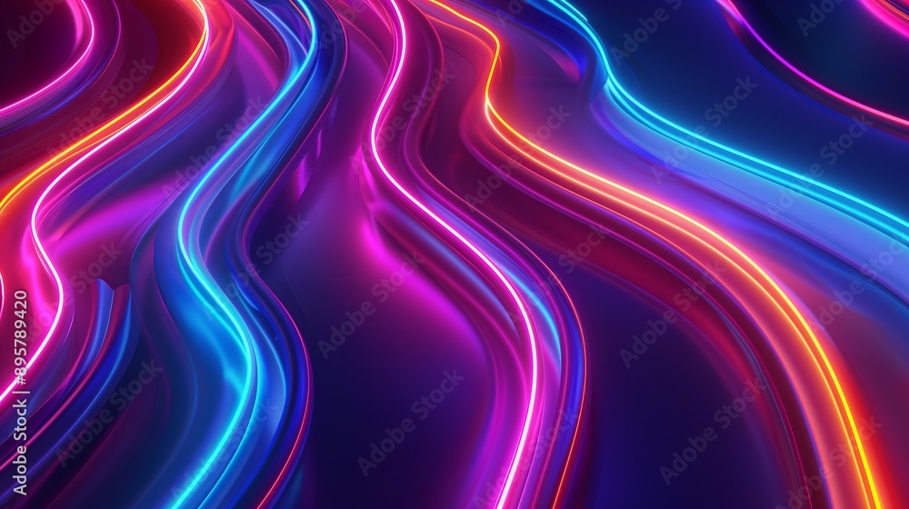 Fototapeta premium Abstract neon curved lines background with glowing light in the dark.