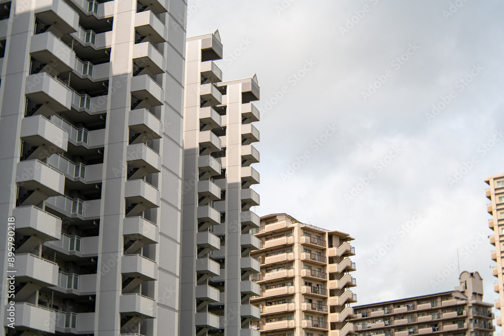 Apartment buildings in residential area in Sanda city, Hyogo prefecture, Japan