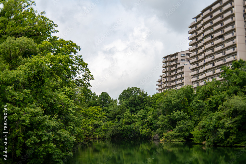 Apartment buildings in residential area in Sanda city, Hyogo prefecture, Japan