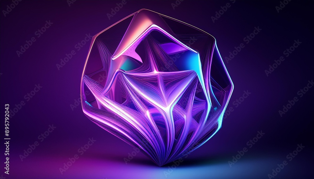 Luminous Art: Futuristic 3D Glowing Sculpture on Dark Purple Luminous Art: Futuristic 3D Glowing Sculpture on Dark Purple