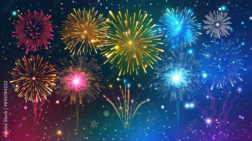 Naklejka premium Colorful fireworks display at night celebration