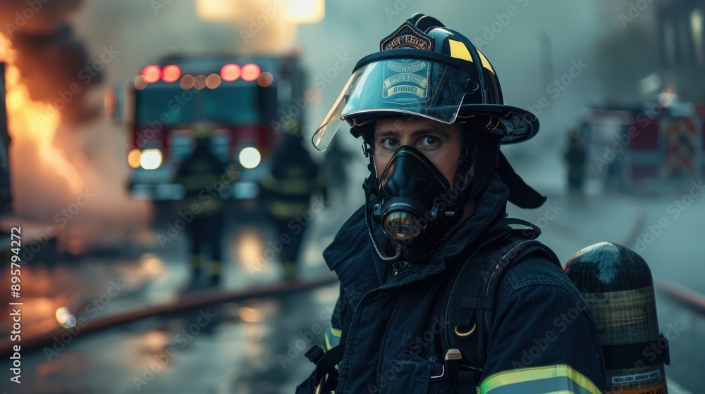 The firefighter in action The firefighter in action