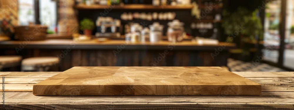 Wooden Table with Blurred Bar Background Wooden Table with Blurred Bar Background