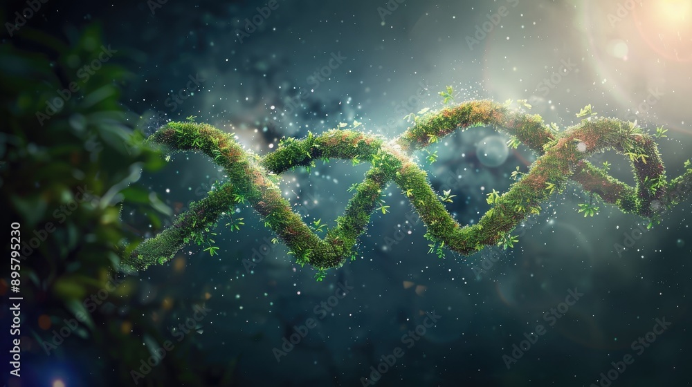 Human Double Helix DNA Strand Made of Grass Floating in Outer Space Human Double Helix DNA Strand Made of Grass Floating in Outer Space
