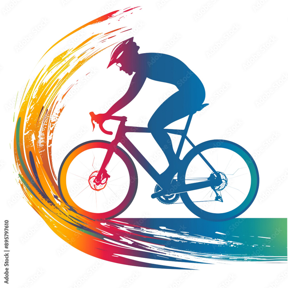 Fototapeta premium Cyclist icon colorful silhouette isolated background png