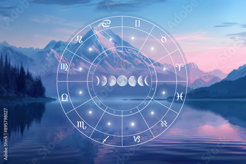 astrology and zodiac signs on the background of the landscape, horoscope calm and tranquility