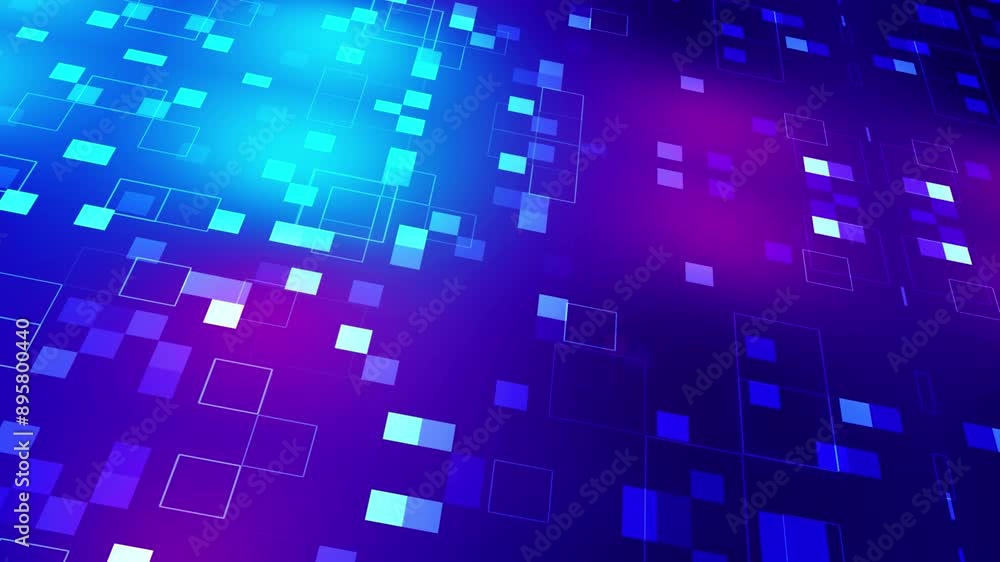 Technology background with glowing geometric square particles, mesh. Glowing multi-colored small squares. Technology background with glowing geometric square particles, mesh. Glowing multi-colored small squares.