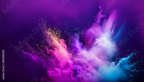 Wallpaper Mural Amazing abstract color powder splash background with blue pink purple gradient smoke shapes filling the dark background with small exploding particles. Wallpapers Torontodigital.ca