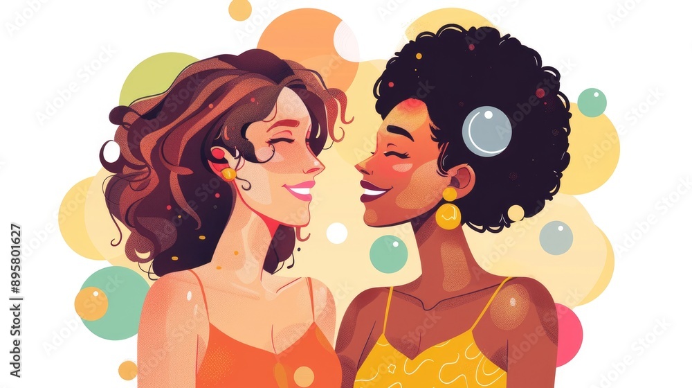 Illustration of unity in lesbian relationships Two women happily engaged in mutual attraction game Delving into desires Illustration of unity in lesbian relationships Two women happily engaged in mutual attraction game Delving into desires