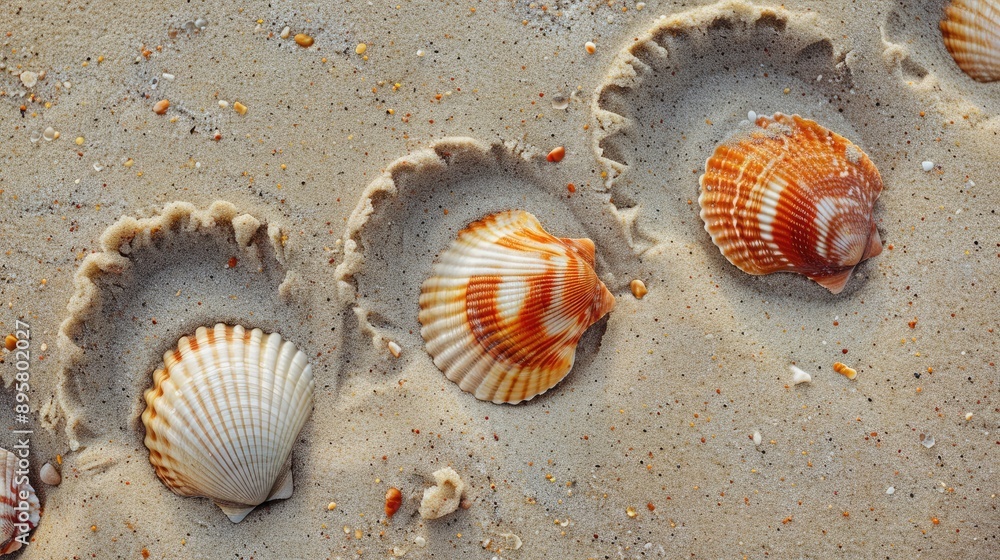 Seashell imprints on summer beach sand Seashell imprints on summer beach sand