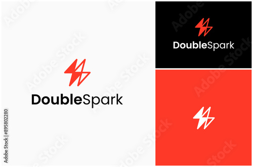Double Spark Lightning Flash Bolt Electric Power Sparkle Magic Vector Logo Design Illustration