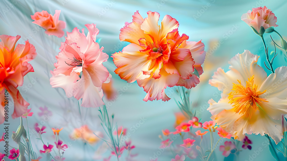 Abstract Close-up of Delicate Colorful Flowers Against Breezy Background Abstract Close-up of Delicate Colorful Flowers Against Breezy Background