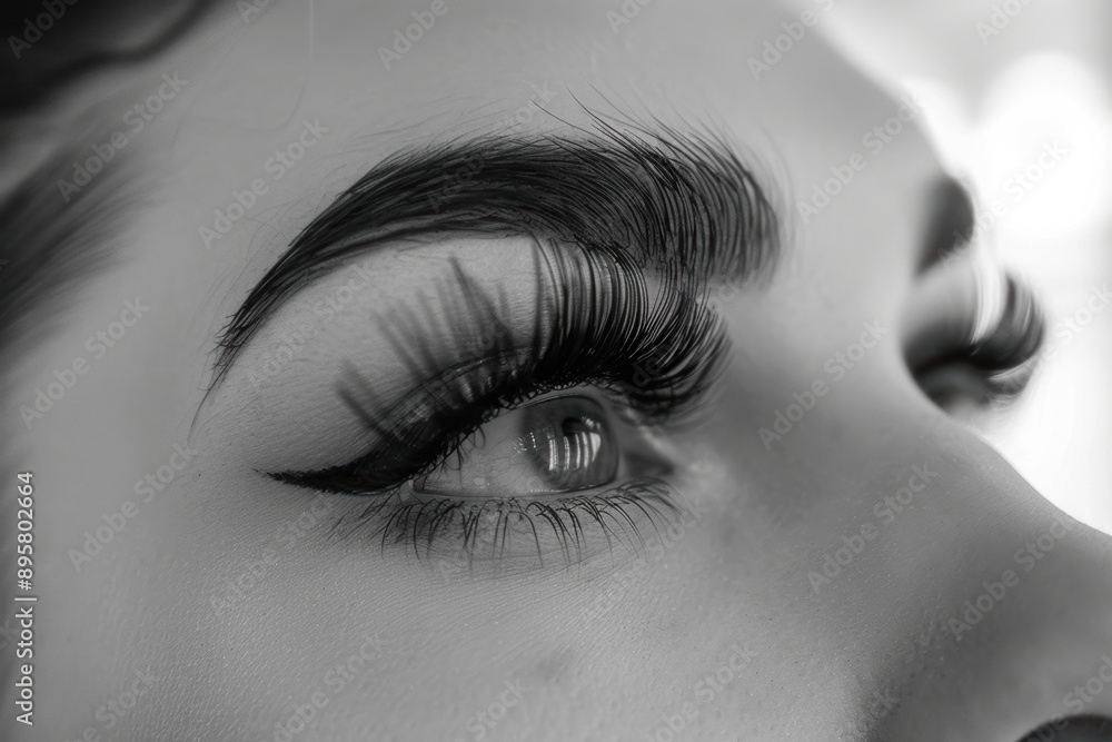 Fototapeta premium Close up of eye with eyelash extensions ,beauty salon treatment
