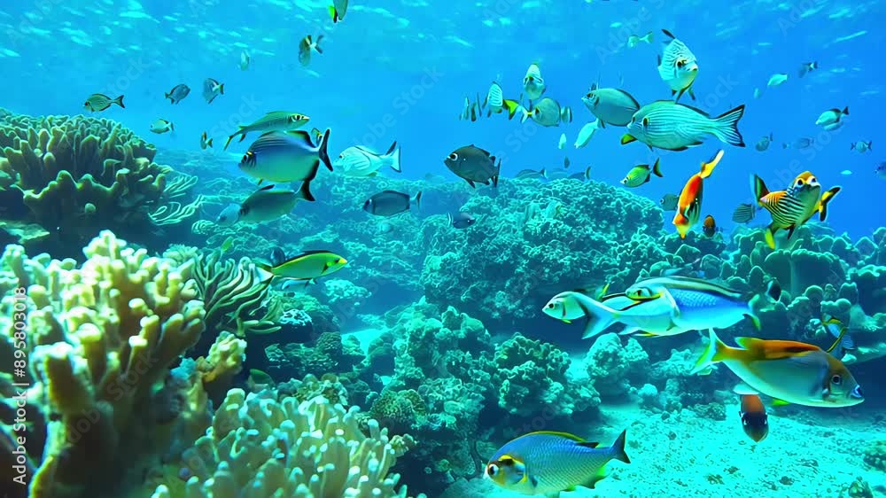 A group of fish swimming in the ocean next to a coral reef A group of fish swimming in the ocean next to a coral reef