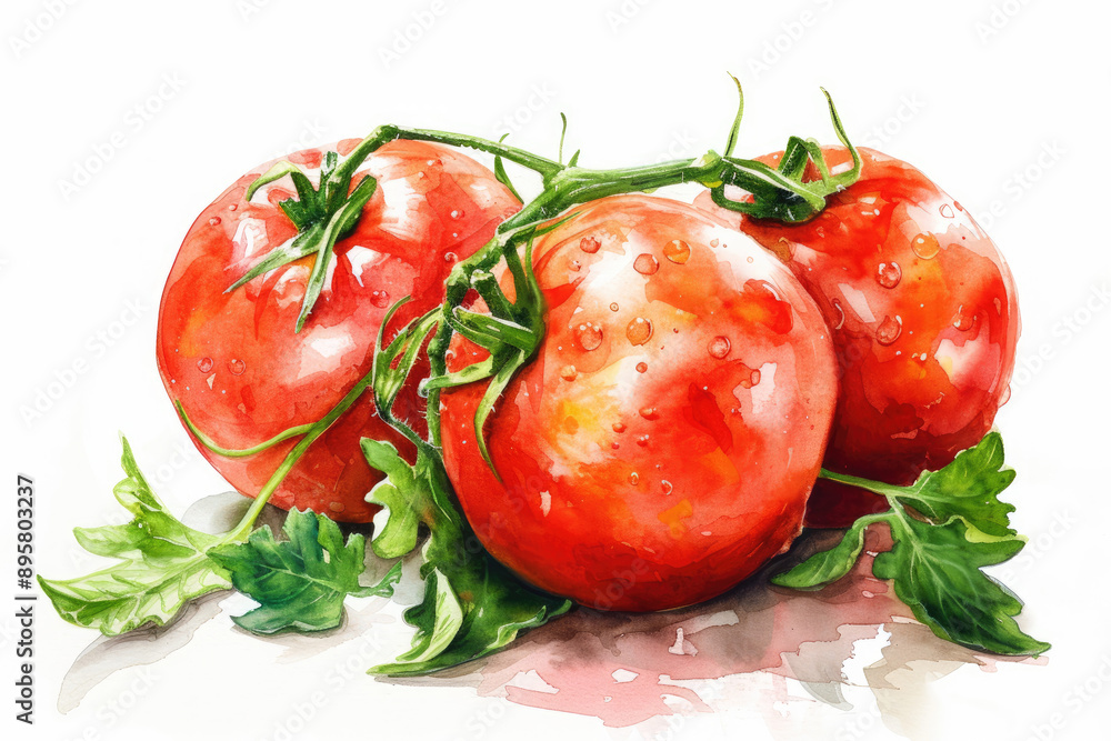 watercolor tomato beautiful fruit with leaves,white background watercolor tomato beautiful fruit with leaves,white background